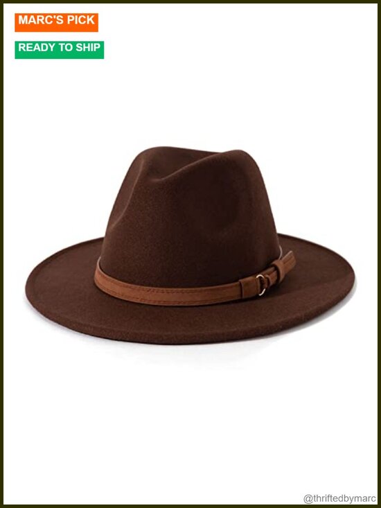 Vintage Wide Brim Fedora Hat with Adjustable Strap